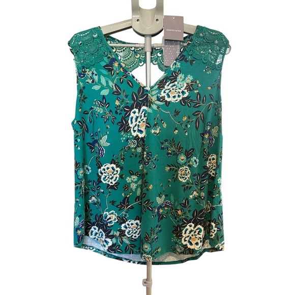 Daniel Rainn Sleeveless Blouse Shirt Top Women 2X Green Floral Lace Back Top NWT - Picture 1 of 5